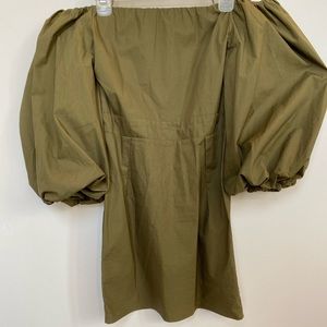 Olive Green Off the Shoulder Puff Sleeve Day Dress